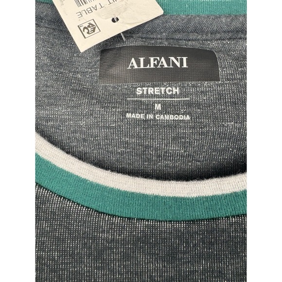 Alfani Sweater Mens Medium Gray Green Pocket Crewneck Stretch Pullover Onyx New - Picture 3 of 7